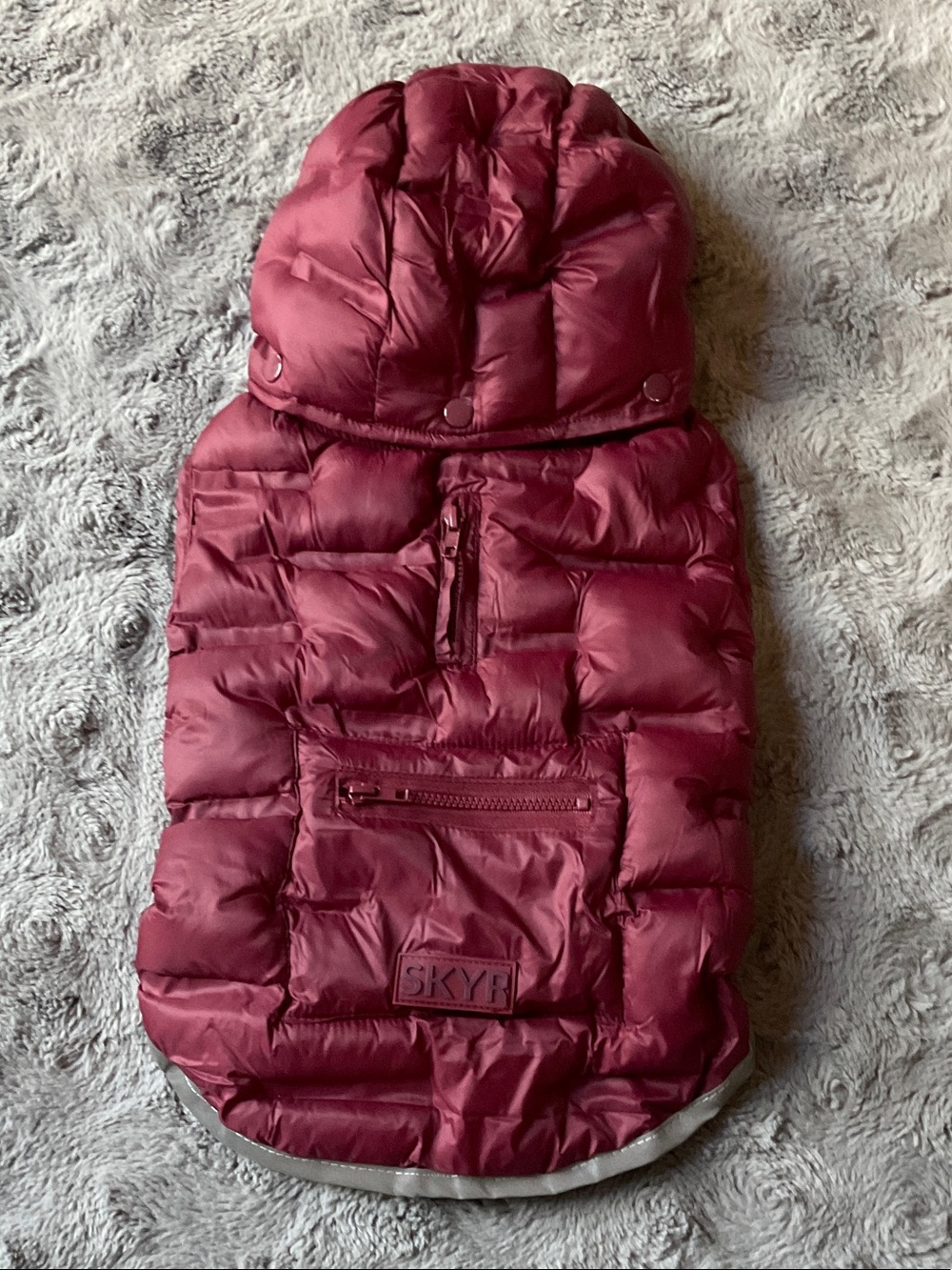 SkyR Burgundy Quilted Dog Puffer Jacket with Hood NWOT